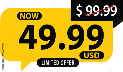 Discount Price Badge 49.99 USD Sale Label. Limited Offer Sale Tag Promo Sticker.