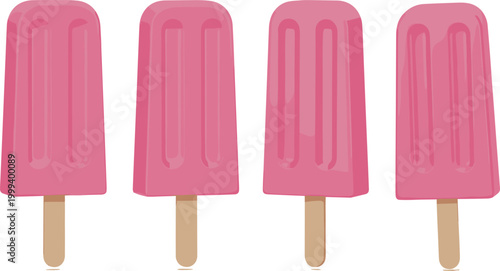 Pink ice cream popsicle set isolated on white background sweet frozen dessert minimal summer treat vector illustration collection
