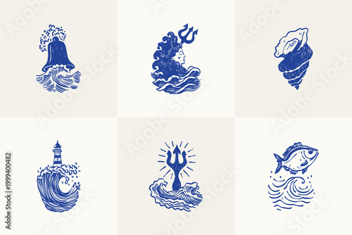 Photos Collection of ocean and sea-themed vector illustrations