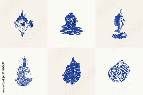 Foto Collection of ocean and sea-themed vector illustrations