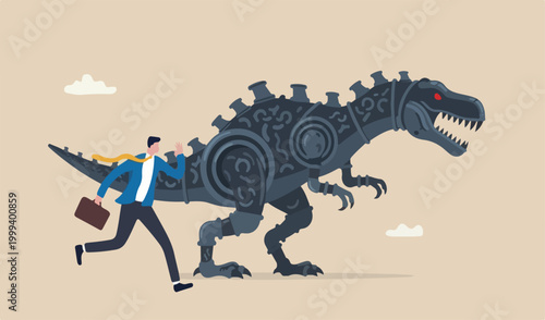 Fear or struggle from business failure, anxiety, depression or panic attack, afraid or negative feeling, mental disorder concept, frightened businessman work creepy drainosor chasing plant.