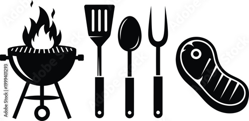 Barbecue grill and utensils a summer cooking scene