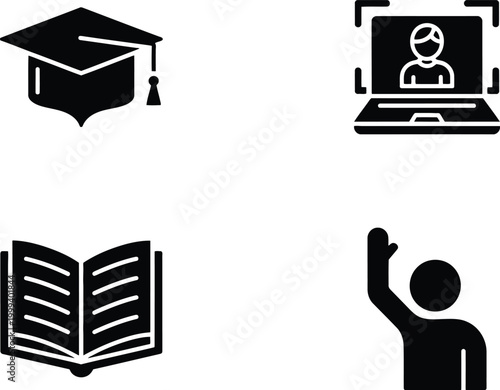 Education and e learning icons graduation online learning books and participation