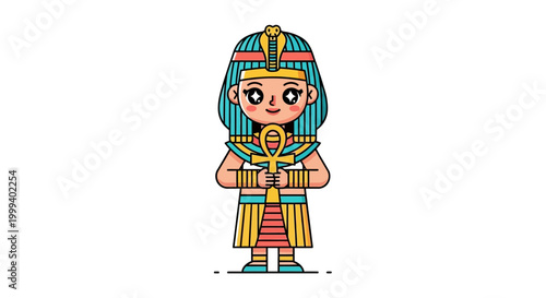 Cute egyptian queen holding an ankh symbol