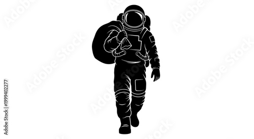 Astronaut carrying a large sack on his shoulder
