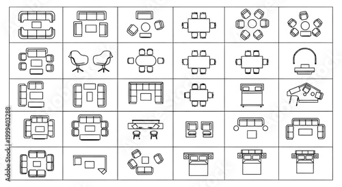 collection of interior design furniture layout options top view