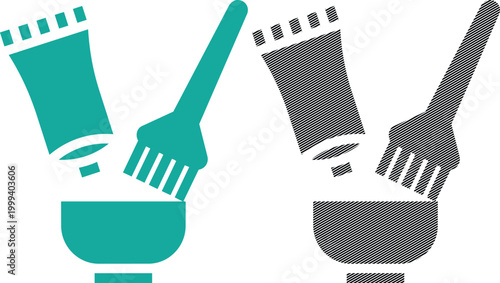 Hair coloring set vector illustration with tubes and brushes.