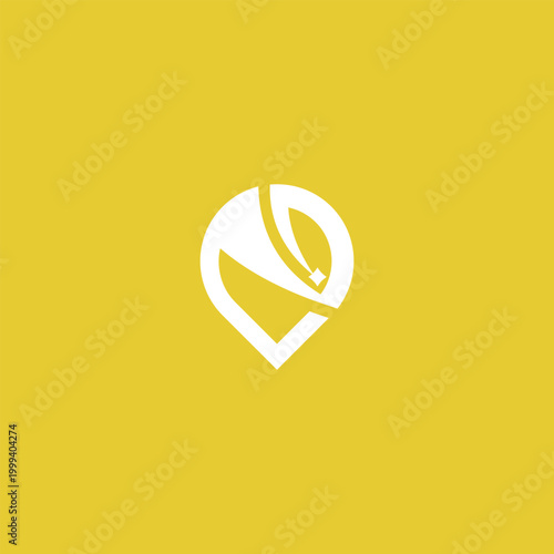 Travel agency logo symbol. Travel location marker concept. Local travel agency tourism business symbol. Minimalist abstract GPS location point icon. yellow background with white logo