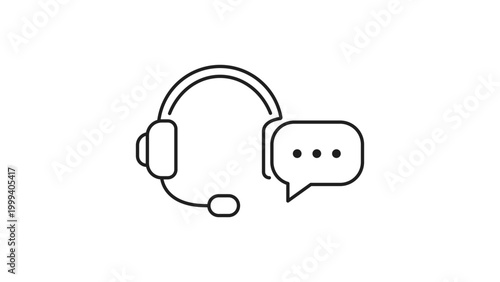 Foto Minimalist Customer Support Vector Icon with Editable Stroke; Black Line Illustration of a Headset and Chat Bubble for Call Center, Help Desk, and Online Communication on White Background