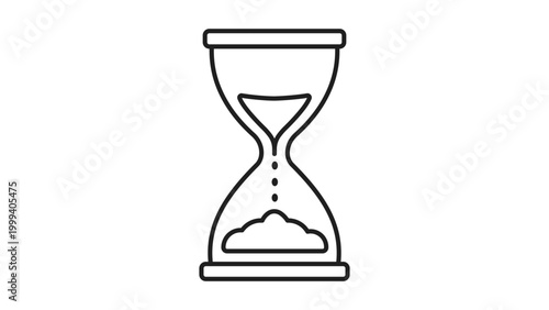Minimalist Hourglass Vector Icon with Editable Stroke. Clean black line illustration of a sand timer on a white background, perfect for business meetings, deadlines, and time management concepts.