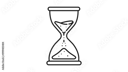 Minimalist Hourglass Vector Icon with Editable Stroke. Clean black line illustration of a sand timer on white background, ideal for time management, meeting countdowns, and productivity concepts.