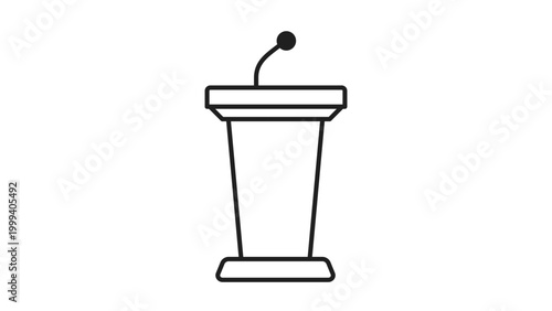 Bild auf Leinwand Podium and Lectern with Microphone Icon, Minimalist Black Line Vector Illustration with Editable Stroke