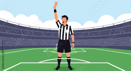 Bild auf Leinwand Football referee raising hand with a decision signal on a green soccer field in a stadium