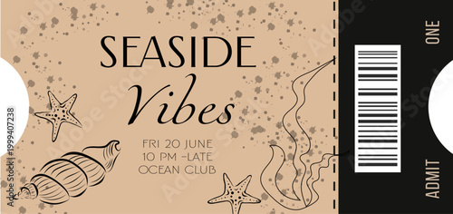 Seaside Vibes Ocean Club Event Ticket Template