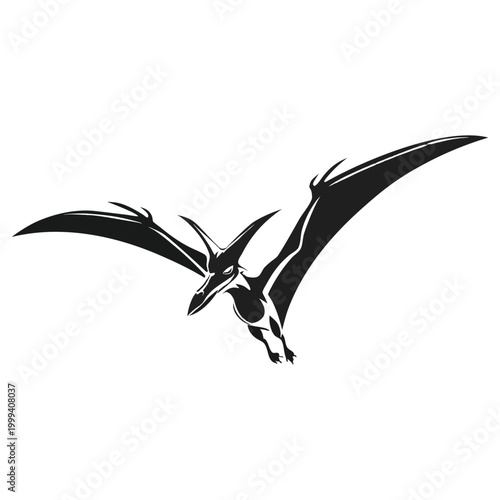 Dynamic silhouette of soaring pterosaur flying in glide vector