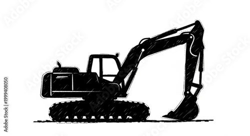 Silhouette of a heavy duty excavator construction machine.
