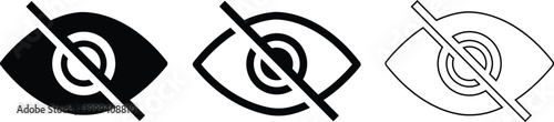 Eye hidden privacy icon set collection unsee invisible view symbols, hide, blind, disable visibility elements, secure protection signs, black flat and line style vector isolated transparent background