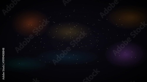 Elegant motion background featuring floating golden dust particles and colorful soft bokeh lights in a dark digital space.