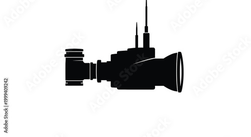 Vintage movie camera silhouette on a white background