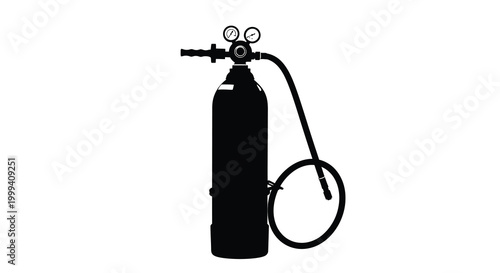 Oxygen tank silhouette with gauges and hose on white background