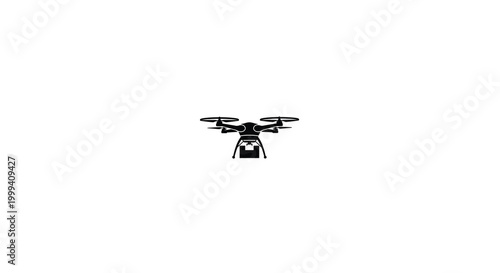 Drone silhouette with package delivery black on white background