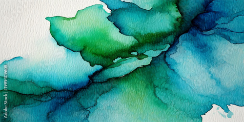 Abstract watercolor green teal blue painting, fluid blended gradient texture, organic artistic background, modern calming composition surface