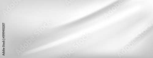 Pearl gradient background. White silk texture with grey color gradation for studio bg. Soft and elegant blur on liquid cloth banner for presentation or thumbnail base. Aesthetic smooth satin effect