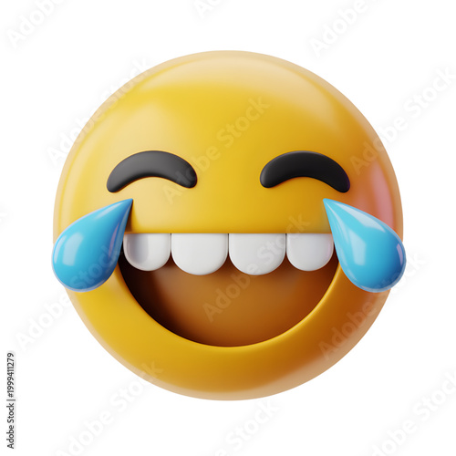 Fotografie Laughing Emoji with Tears of Joy on White Background