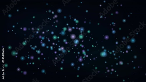 Cinematic background featuring soft teal and purple bokeh particles floating and shimmering against a deep dark void