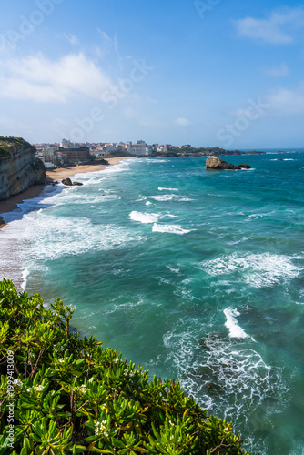 Beautiful view over Biarritz main beach and ocean. Basque Country of France.