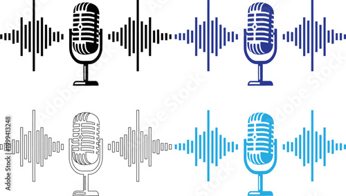 Microphone silhouette with sound waves a visual representation of audio recording