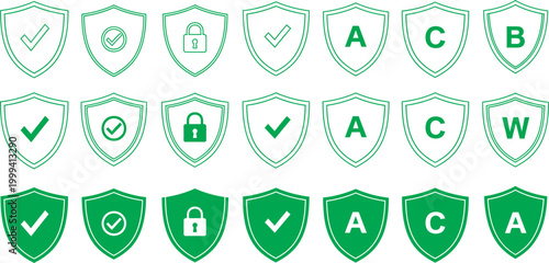 Green shield icons security protection and trust a digital safeguard collection