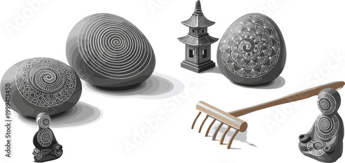Vector Illustration of Abstract Geometric Light Fixtures and Artistic Lamps with Intricate Patterns in Modern Home Decor