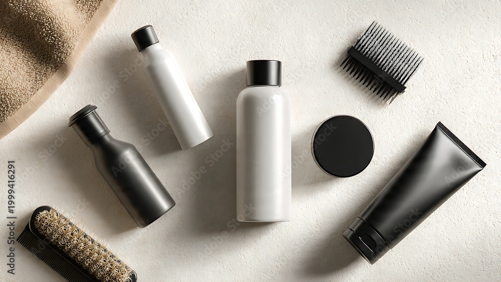 Obraz premium Cosmetic Products and Beauty Accessories Arranged.