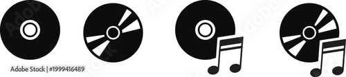 Music disk vector icon set representing audio media, records, and entertainment concepts.