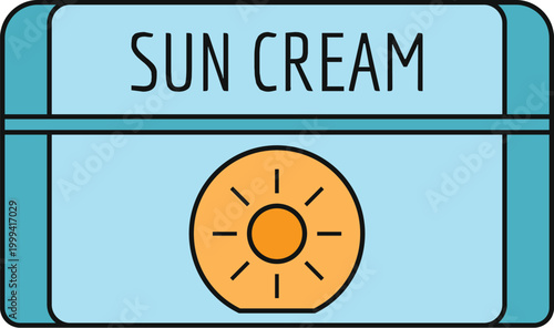 Sun cream jar with a sun icon, representing sun protection and skin health