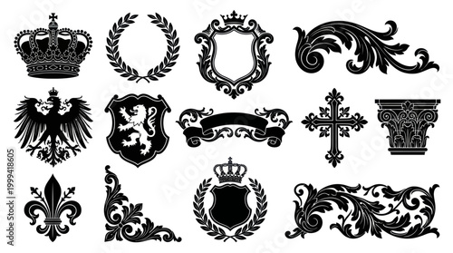 Royal Heraldry, Luxury Emblems  Decorative Ornaments - Vintage Black  White Vector Illustrations
