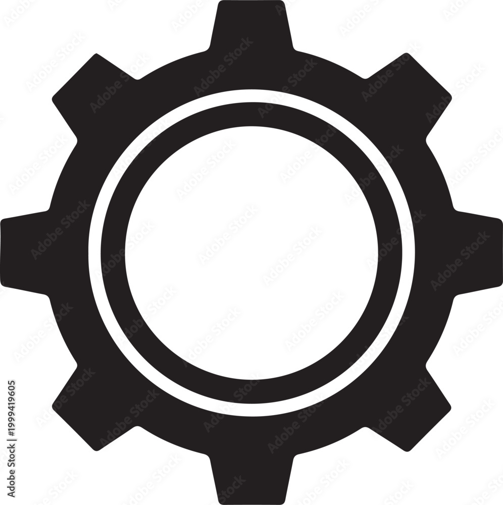Fototapeta premium Black gear vector icon for mechanical settings, industrial processes, and technological advancement. Simple graphic representing configuration, engineering, and core system controls