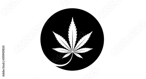 Minimalist black silhouette of a cannabis leaf isolated on a white background. Clean vector icon of a marijuana plant for medical, herbal, or recreational design themes.