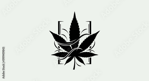 Minimalist black silhouette of a cannabis leaf isolated on a white background. Clean vector icon of a marijuana plant for medical, herbal, or recreational design themes.
