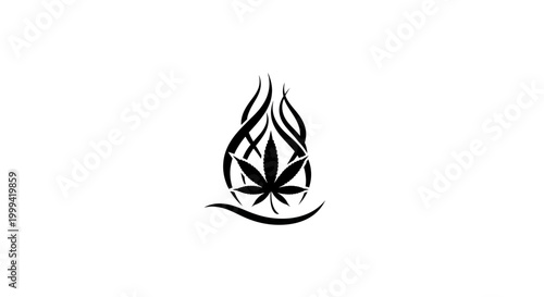 Black silhouette of a cannabis leaf isolated on a clean white background. Minimalist botanical illustration symbolizing marijuana, hemp, herbal medicine, and nature.