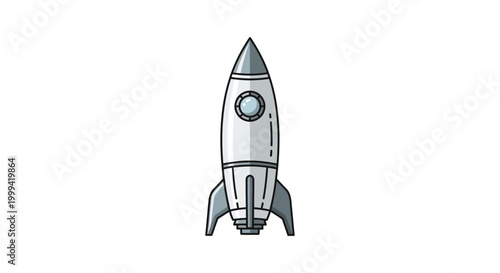 Rocket ship launching upwards with fins and cockpit, modern sleek design for startup innovation and space exploration concept
