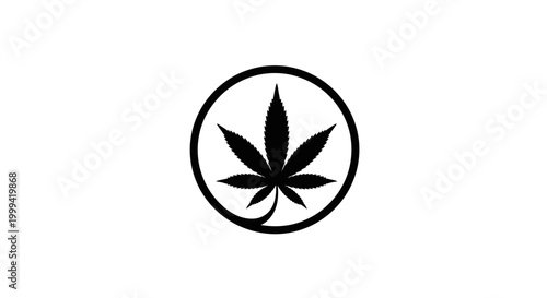 Black silhouette of a cannabis leaf isolated on a clean white background. Minimalist botanical illustration symbolizing marijuana, hemp, herbal medicine, and nature.