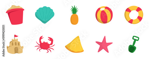 Set of Flat Vector Beach Holiday Icons