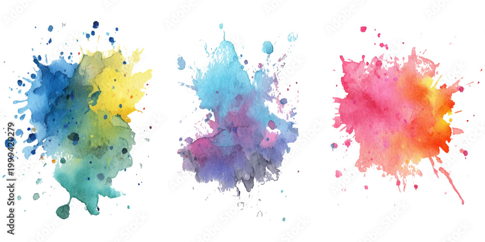 Fototapeta premium Modern watercolor set paint splash design. colorful rainbow artistic brush collections texture and creative vector background.
