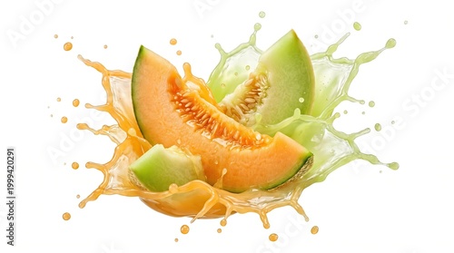 Juicy cantaloupe slices with refreshing splash
