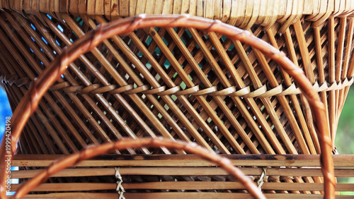 Decorated handmade items made of bamboo displayed in a handicraft shop