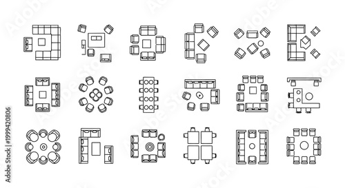various furniture arrangement top view for interior design blueprint and floor plan