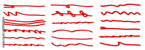 Wavy drawn underlines set, handwritten accent underline, crawl stroke, accent lines with yellow marker, note highlighting collection