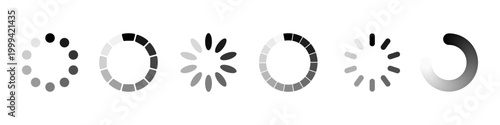 Set loading icons. Progress bar loading signs. Loading circular status bar symbols